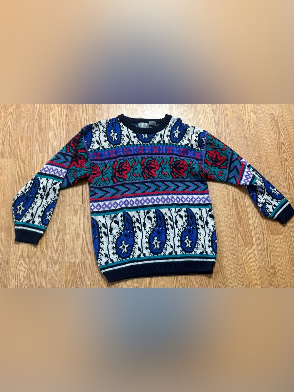 vintage 90s multi print sweater size small Patterned Crewneck Sweater